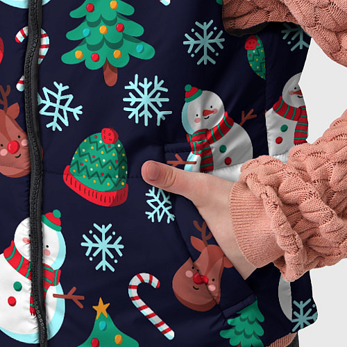 Детский жилет Снеговички с рождественскими оленями и елками / 3D-Черный – фото 5