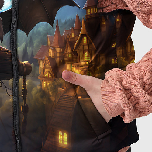 Детский жилет Летучая мышка на фоне луны и замка / 3D-Черный – фото 5