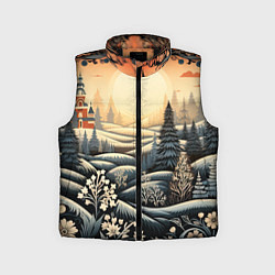 Детский жилет Зимний предновогодний пейзаж, цвет: 3D-черный