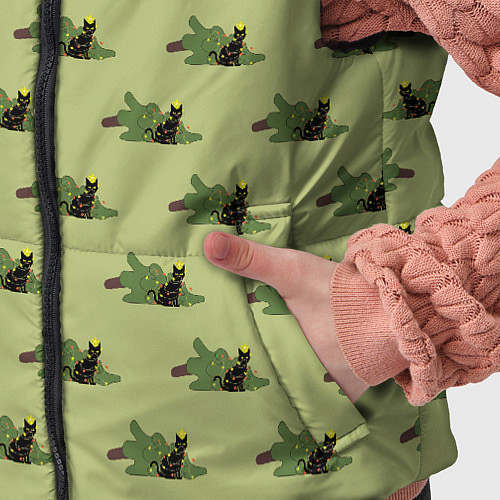 Детский жилет Черный кот в гирлянде уронил елку / 3D-Черный – фото 5