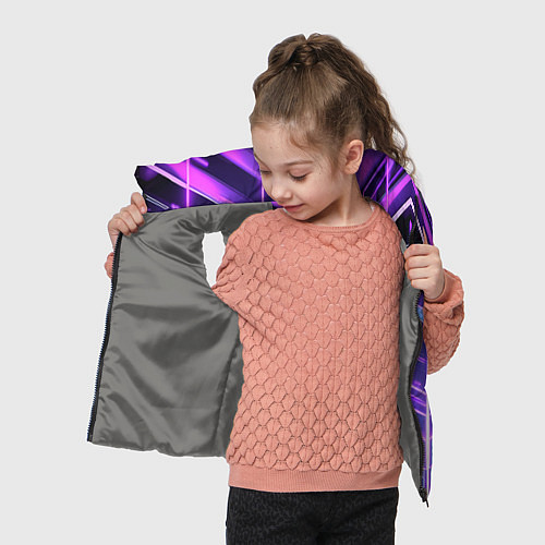 Детский жилет Фиолетовые неон полосы киберпанк / 3D-Светло-серый – фото 4