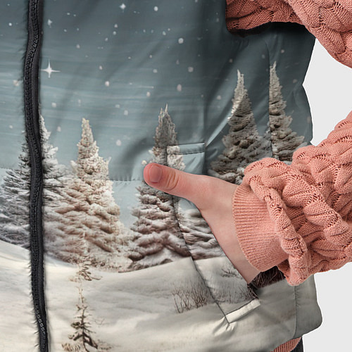 Детский жилет Зимний пейзаж с елями и снегом / 3D-Черный – фото 5