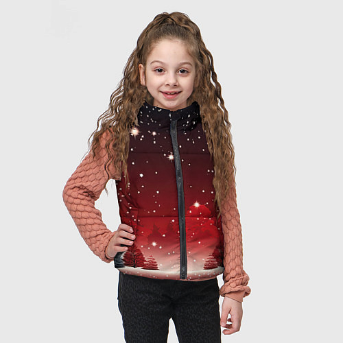 Детский жилет Зимний берег реки с деревьями и льдом / 3D-Красный – фото 3