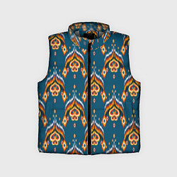 Детский жилет Узбекская имитация ткани икат - синий орнамент, цвет: 3D-светло-серый