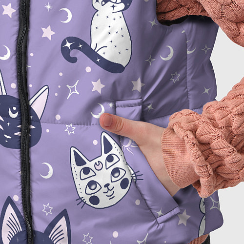 Детский жилет Мистические кошечки - паттерн фиолетовый / 3D-Светло-серый – фото 5