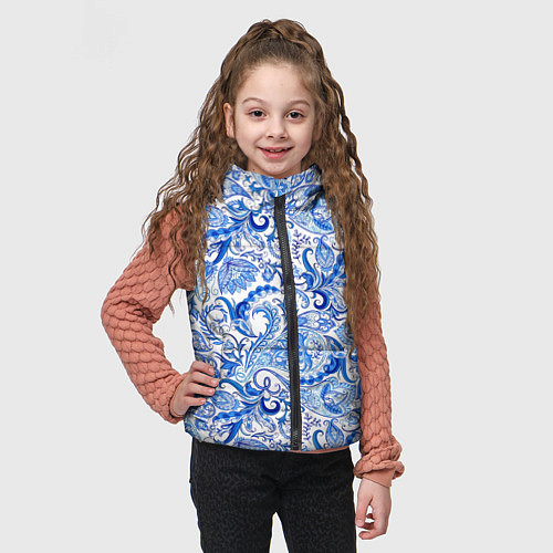 Детский жилет Гжельская роспись на белом фоне / 3D-Красный – фото 3