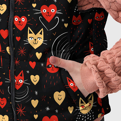 Детский жилет Паттерн с сердечками и котами валентинка / 3D-Черный – фото 5