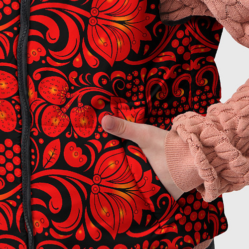 Детский жилет Хохломская роспись красные цветы и ягоды на чёрном / 3D-Светло-серый – фото 5