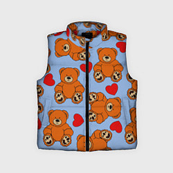 Детский жилет Мишки и сердца на голубом фоне, цвет: 3D-красный