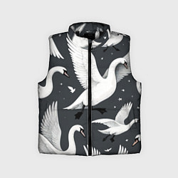 Детский жилет Стая белых лебедей летящих в небе, цвет: 3D-черный