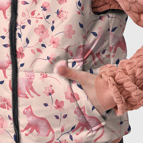 Детский жилет Розовый паттерн с цветами и котиками / 3D-Черный – фото 5