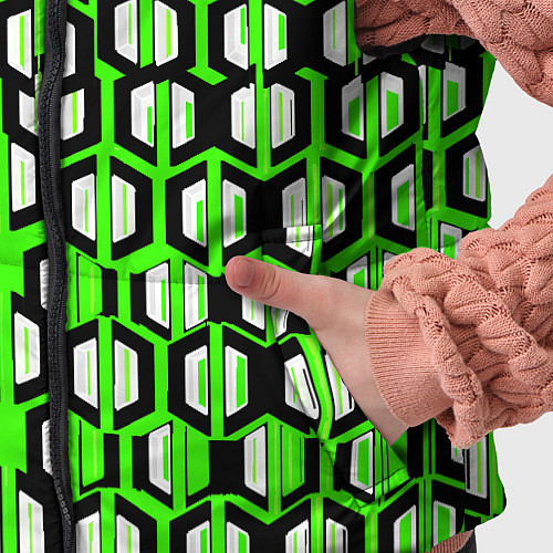 Детский жилет Техно узор из шестиугольников зелёный / 3D-Светло-серый – фото 5