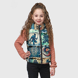 Детский жилет Самураи на пэчворк дениме, цвет: 3D-светло-серый — фото 2