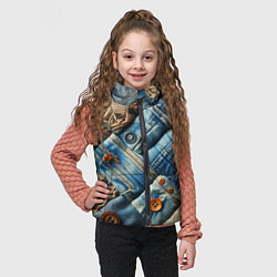 Детский жилет Джинсовый пэчворк с пуговицами - мода, цвет: 3D-черный — фото 2