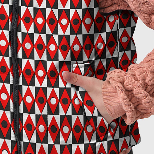 Детский жилет Чёрно-белые ромбы и круги на красном фоне / 3D-Светло-серый – фото 5