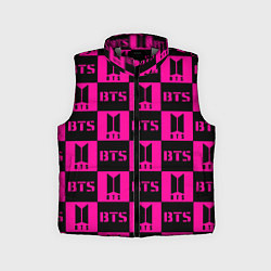 Детский жилет BTS pattern pink logo, цвет: 3D-светло-серый