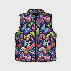 Детский жилет Бабочки в паттерне разноцветный яркий фон, цвет: 3D-светло-серый