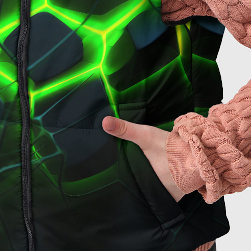Детский жилет Зеленый неон и разлом плит / 3D-Черный – фото 5