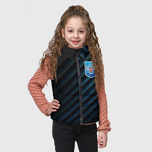 Детский жилет Синяя абстракция и герб России / 3D-Красный – фото 3