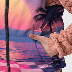 Детский жилет Пальмы на шахматном полу с видом на закат, цвет: 3D-красный — фото 2