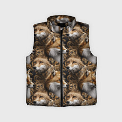 Детский жилет Лакшери паттерн с золотыми лисицами, цвет: 3D-светло-серый
