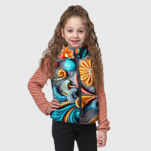 Детский жилет Растительный узор - нейросеть / 3D-Красный – фото 3