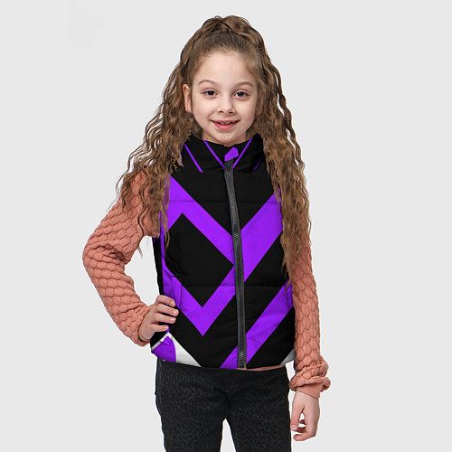 Детский жилет Фиолетово-белые полосы на чёрном фоне / 3D-Красный – фото 3