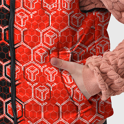 Детский жилет Техно-киберпанк шестиугольники красный и чёрный / 3D-Светло-серый – фото 5