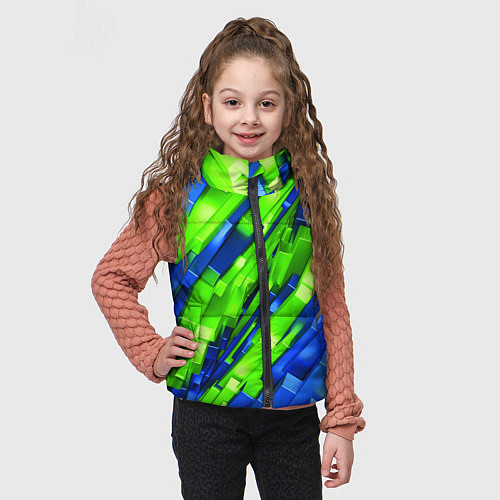 Детский жилет Сине-зеленые наклонные блоки / 3D-Красный – фото 3