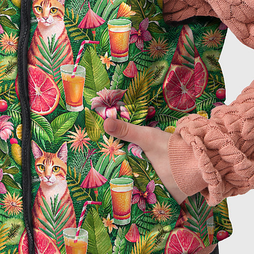 Детский жилет Летний котик с коктейлем в тропических цветах / 3D-Светло-серый – фото 5