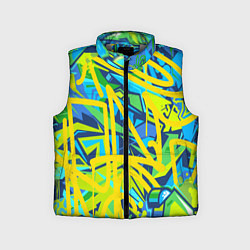 Детский жилет Желто-зеленое граффити, цвет: 3D-светло-серый