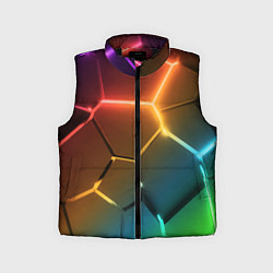 Детский жилет Радужные неоновые плиты в разломе, цвет: 3D-черный