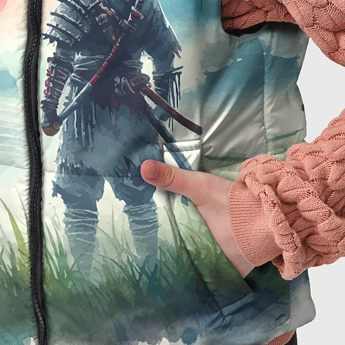 Детский жилет Японский самурай на берегу горного озера / 3D-Черный – фото 5