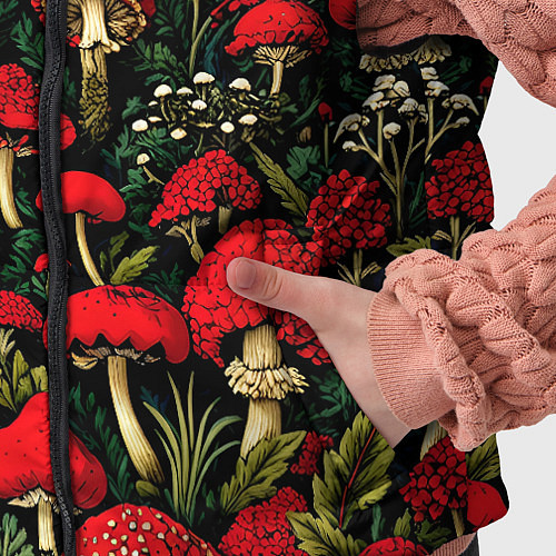 Детский жилет Лесные красные грибы мухоморы - паттерн / 3D-Светло-серый – фото 5
