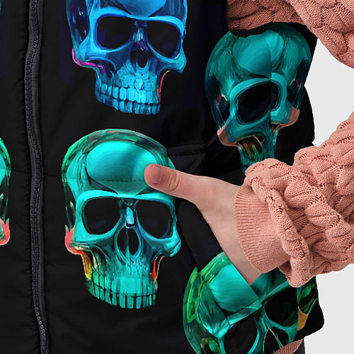 Детский жилет Neon skulls - ai art pattern / 3D-Черный – фото 5