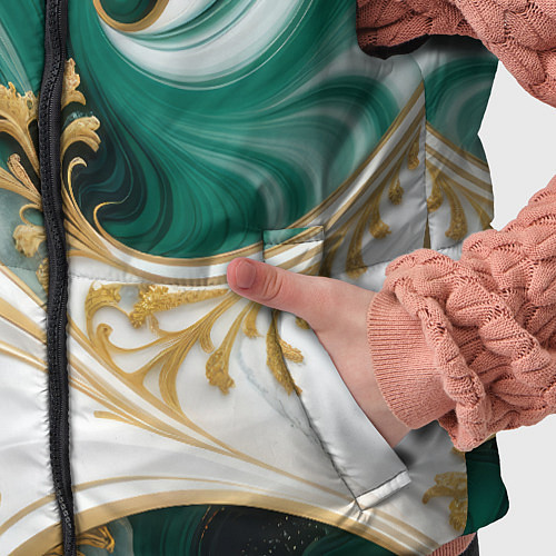 Детский жилет Зеленые волны и золотые веточки / 3D-Черный – фото 5