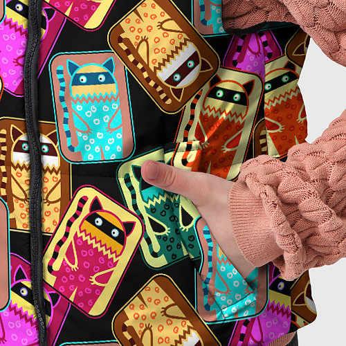 Детский жилет Разноцветные котики паттерн / 3D-Черный – фото 5