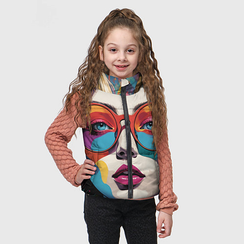 Детский жилет Девушка в солнечных очках поп-арт / 3D-Красный – фото 3