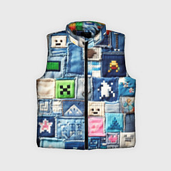 Детский жилет Minecraft на пэчворк джинсах, цвет: 3D-черный