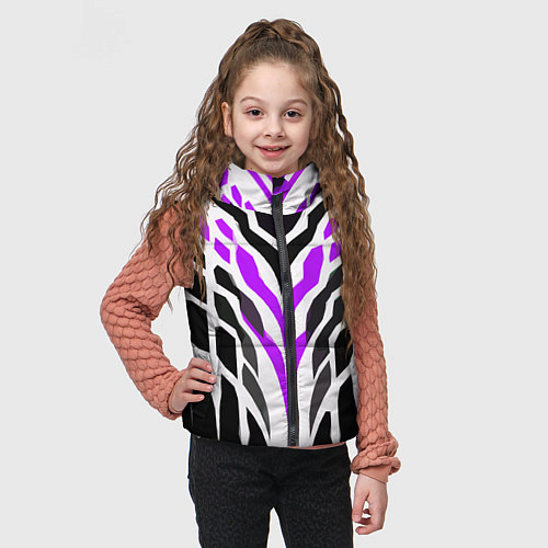 Детский жилет Агрессивные фиолетово-белые полосы на чёрном фоне / 3D-Красный – фото 3