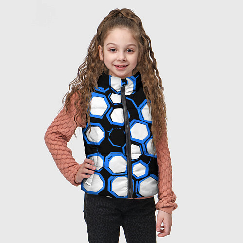 Детский жилет Бело-синие шестиугольники на чёрном фоне / 3D-Красный – фото 3