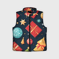 Детский жилет Новогодние подарки и шарики, цвет: 3D-светло-серый