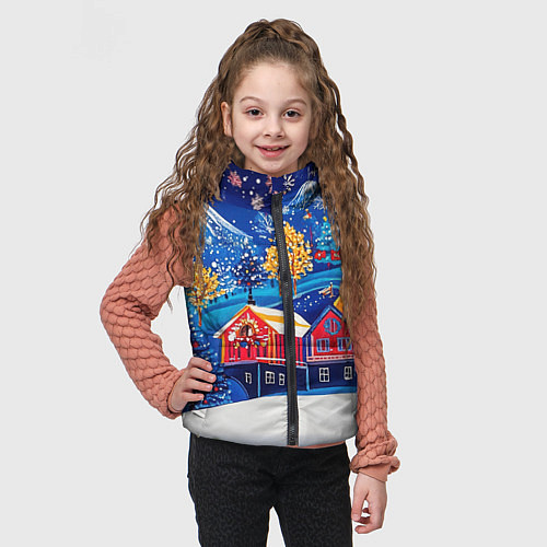 Детский жилет Новогодний городок в горах / 3D-Красный – фото 3