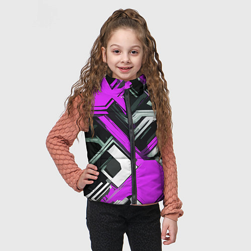 Детский жилет Бело-фиолетовый техно паттерн на чёрном фоне / 3D-Красный – фото 3