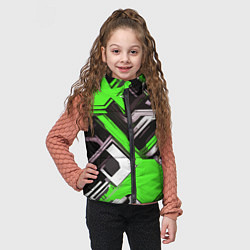 Детский жилет Бело-зелёный техно паттерн на чёрном фоне, цвет: 3D-красный — фото 2