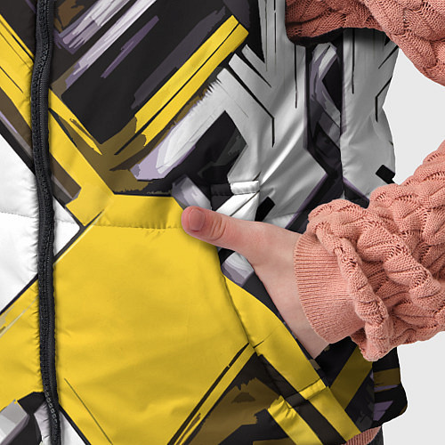 Детский жилет Бело-жёлтый техно паттерн на чёрном фоне / 3D-Черный – фото 5