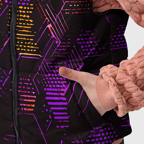 Детский жилет Жёлто-фиолетовые точки и линии на чёрном фоне / 3D-Черный – фото 5