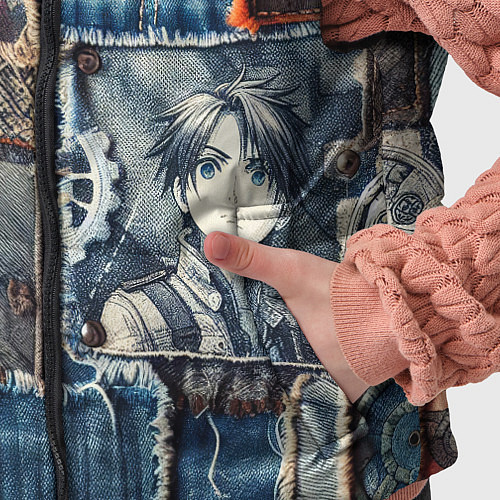 Детский жилет Аниме пэчворк деним / 3D-Черный – фото 5
