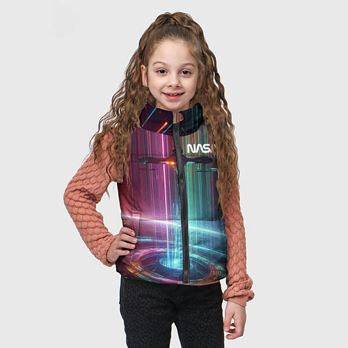Детский жилет Spaceship in the neon cosmos - nasa / 3D-Красный – фото 3
