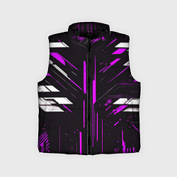 Детский жилет Фиолетово-белые полосы и точки на чёрном фоне, цвет: 3D-черный